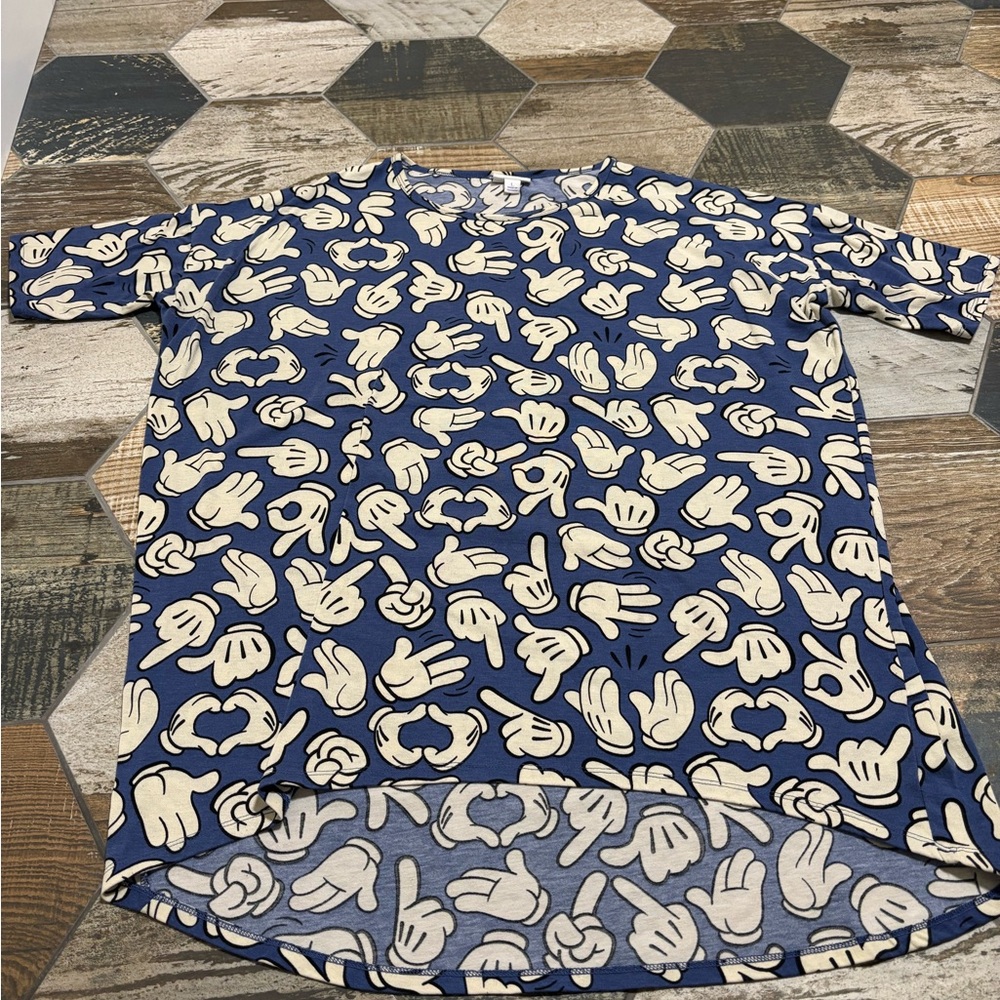 Blue & Cream Mickey Mouse Glove Print Irma Tee L